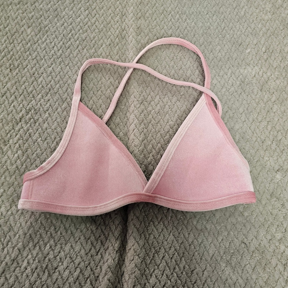 Hoaka Swimwear Pink Velvet Neoprene Triangle Bikini Top XS Cross Back Straps
